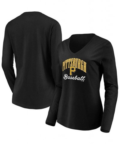 Women's Black Pittsburgh Pirates Victory Script V-Neck Long Sleeve T-shirt Black $24.29 Tops