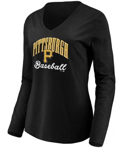 Women's Black Pittsburgh Pirates Victory Script V-Neck Long Sleeve T-shirt Black $24.29 Tops