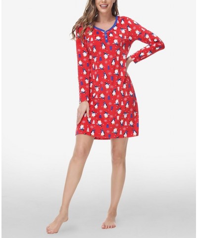 Women's Long Sleeve Henley Sleepshirt Chilly Penguins $17.34 Sleepwear