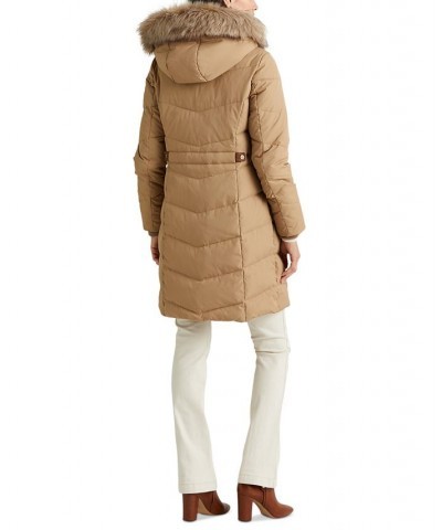 Women's Faux-Fur-Trim Hooded Down Puffer Coat Light Sand $92.40 Coats