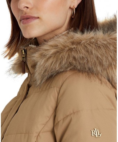 Women's Faux-Fur-Trim Hooded Down Puffer Coat Light Sand $92.40 Coats