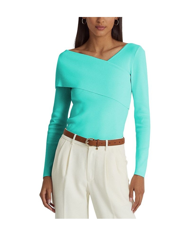 Petite Asymmetrical Neck Sweater Blue $53.41 Sweaters