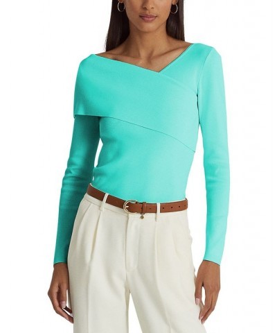 Petite Asymmetrical Neck Sweater Blue $53.41 Sweaters