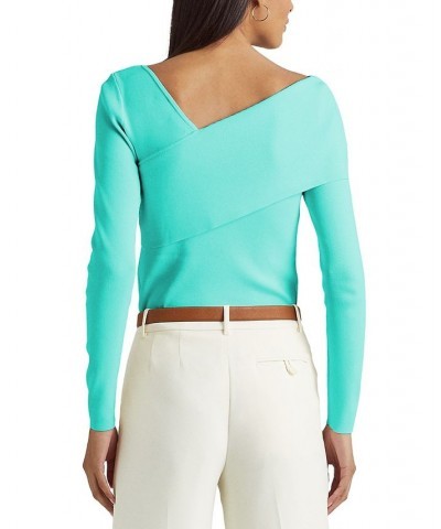 Petite Asymmetrical Neck Sweater Blue $53.41 Sweaters