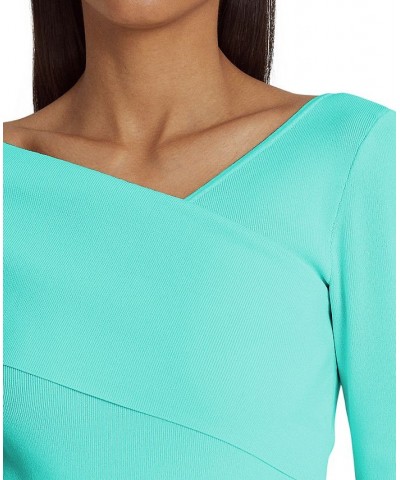 Petite Asymmetrical Neck Sweater Blue $53.41 Sweaters