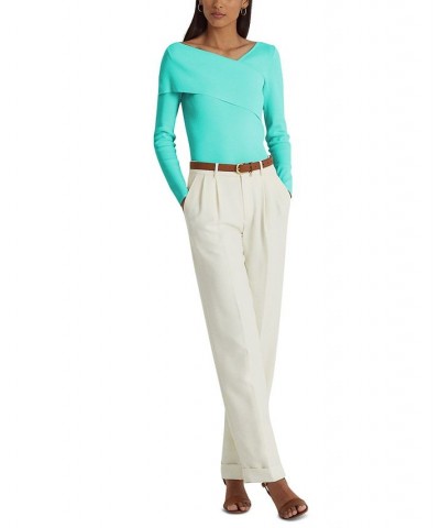 Petite Asymmetrical Neck Sweater Blue $53.41 Sweaters